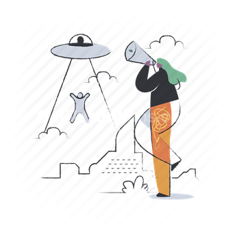 alien, ufo, transportation, woman, sighting, view